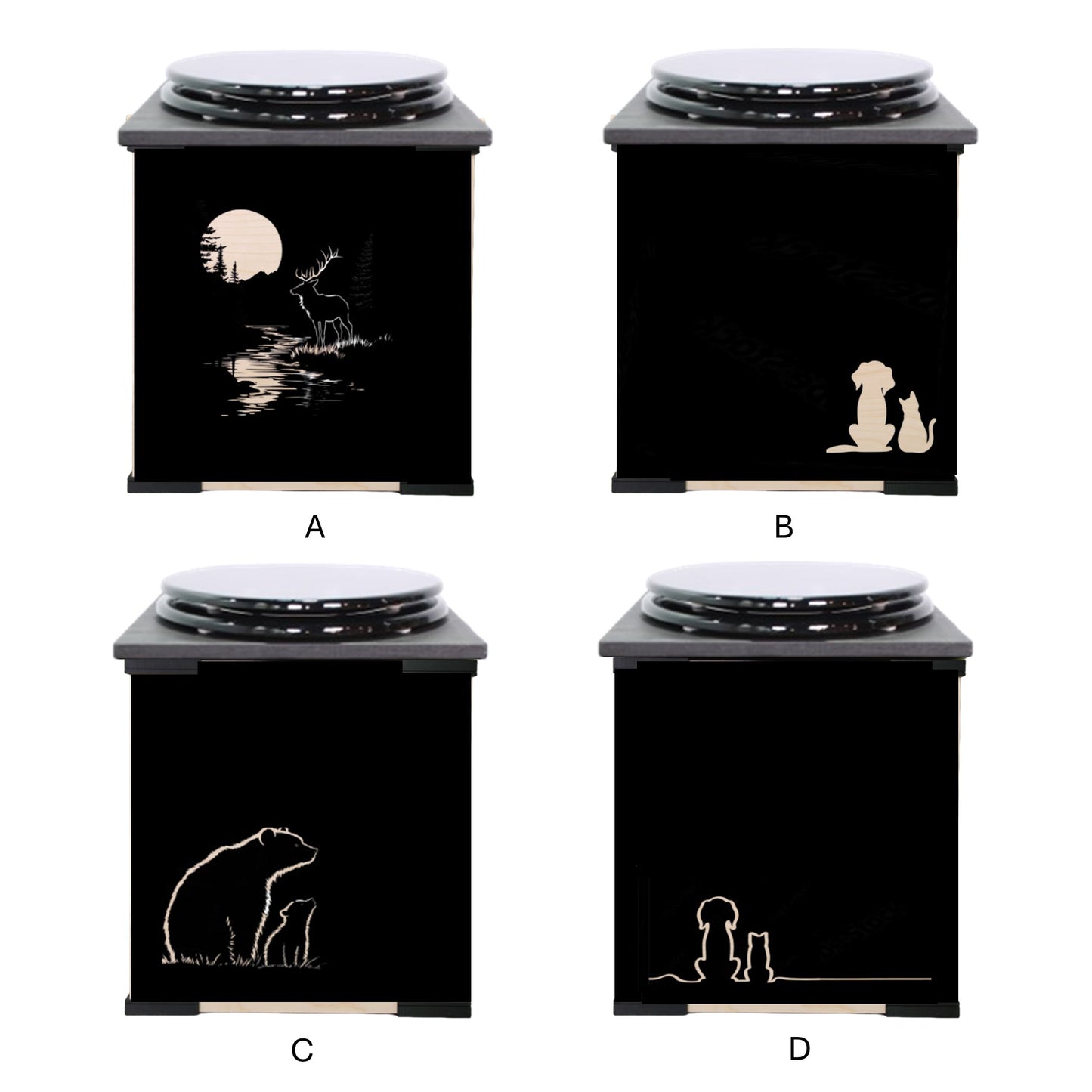 MoLoo II w/3D Printed Decorative Graphic - (urine diverter, closable waste lid, extracting fan, self-sealing canister)