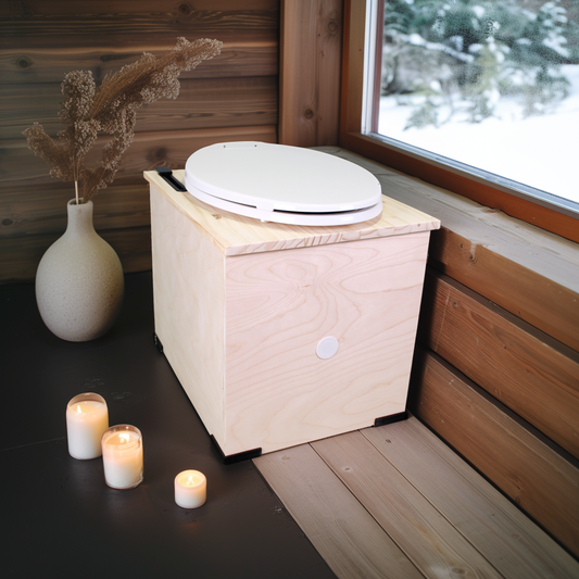 MoLoo II (White) - Composting/DryToilet, Triple+ odor protections, urine diverter, closable waste lid, fan, self-sealing canister