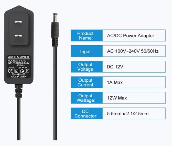 Power Supply Adapter, 100~240V AC to 12 Volt DC  (Great for cabin use)