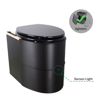 MoLoo I - Composting/DryToilet w/compost agitator, urine sensor, Triple+ odor protections, fan, closable waste lid, self-sealing canister,  urine diverter