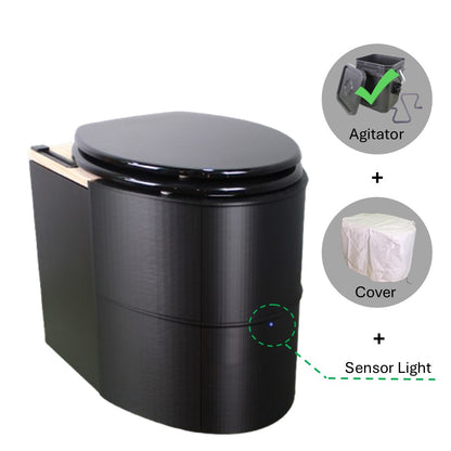MoLoo I - Composting/DryToilet w/compost agitator, urine sensor, Triple+ odor protections, fan, closable waste lid, self-sealing canister,  urine diverter