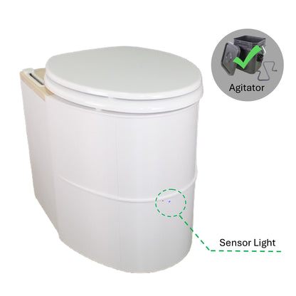 MoLoo I - Composting/DryToilet w/compost agitator, urine sensor, Triple+ odor protections, fan, closable waste lid, self-sealing canister,  urine diverter