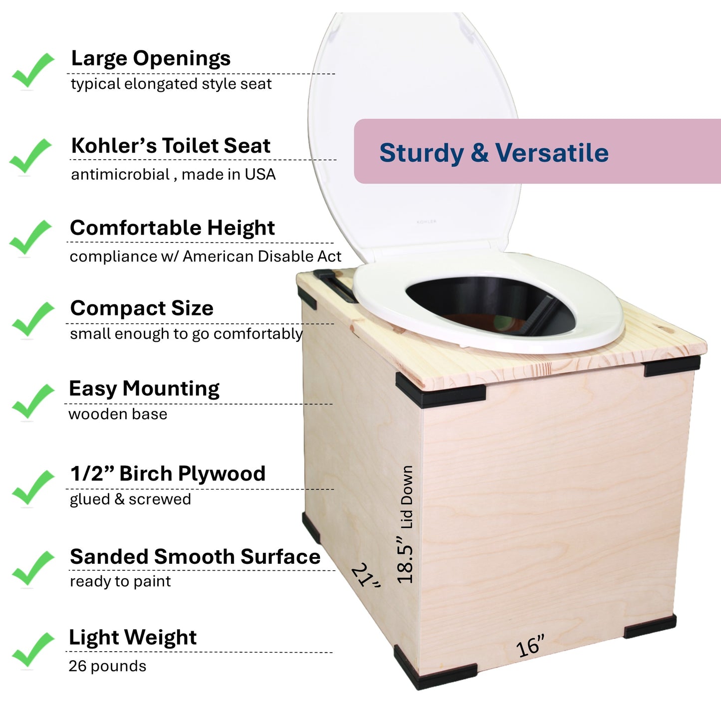 MoLoo II (White) - Composting/DryToilet, Triple+ odor protections, urine diverter, closable waste lid, fan, self-sealing canister